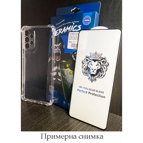 Комплект 2 в 1 за Realme C21 (2021) – Full Glue стъклен протектор и прозрачен TPU калъф Armor