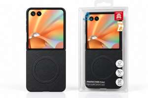 Калъф за Samsung Galaxy Z Flip 8 – с кожена текстура и MagSafe (черен)