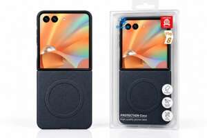 Калъф за Samsung Galaxy Z Flip 8 – с кожена текстура и MagSafe (син)