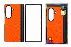 Калъф за Samsung Galaxy Z Fold 8 Ultra – с панта и вградени протектори с карбонов дизайн (оранжев)